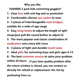 YUENREE 3 Pack Unisex Kids Swim Goggles Junior Ages 6-12 with 3 Durable Cases (3 Pack for Kids_18)