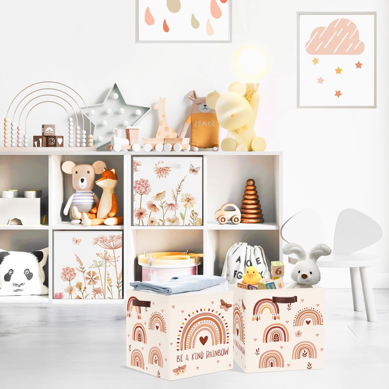 Clastyle 3 Pcs Boho Kid Storage Cube Organizer Set Rainbow