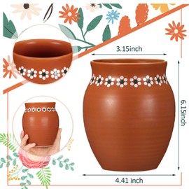 Ninehaoou 3 Pcs 16oz Cantaritos De Barro Mexicanos Terracotta Vases Sets Mexican Ceramic Vases with Flower Print Clay Margarita Glasses for Mexican Wedding Table Decorations Fiesta Centerpieces