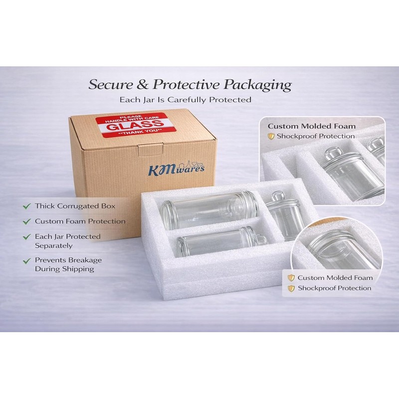 KMWARES 3PCs Set Small Mini Clear Glass Premium Quality Apothecary