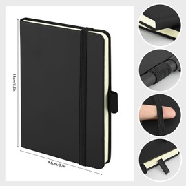 SIMDAO 6 x Notebook A6, 9 x 14 cm Small Notebooks with Pens, Elastic Closure, Hard Cover with Soft Touch PU Cover, Mini Notebook Pocket Notebook (Black)