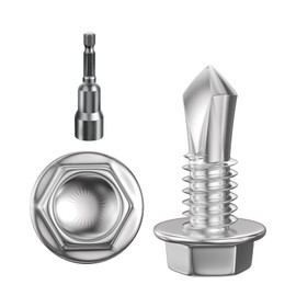 Wensilon (400Pcs) #8×1/2" Hex Washer Head Self Drilling Screws, 410 Stainless Steel Metal SheetScrews，TEK Screws, Sheet Metal Self Tapping Screws