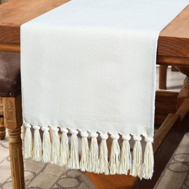 Boho Table Runner, Beige Woven Table Runner, Washable Table Runner, Vintage Tablecloth with Tassels for Kitchen, Dining Table, Party, Wedding, Tabletop Decoration (30 x 180 cm)