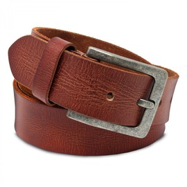 ROYALZ Men's Leather Belt made of robust 4mm buffalo-Leather, jeans men's belt with vintage antique buckle 38mm full-leather, Color:Cognac, size:110