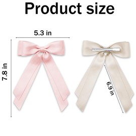 Hair Bows 2PCS Pink Bow for Hair Silky Satin Ribbon Beige Bow Hair Clips Ponytail Holder French Hair Barrette Hair Accessories for Women Girls