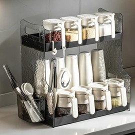 2-Tier Spice Rack - Kitchen Organiser Kitchen Shelf Make Up Organiser Shelf for Kitchen Worktop Room Decor Dressing Table Bedroom and Bathroom Pantry Organiser Shelf for Desktop