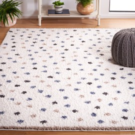 SAFAVIEH Calico Shag Collection Area Rug - 5'3" x 7'6", Ivory & Taupe, Polka Dot Design, Non-Shedding & Easy Care, 1.6-inch Thick Ideal for High Traffic Areas in Living Room, Bedroom (CLC102A)