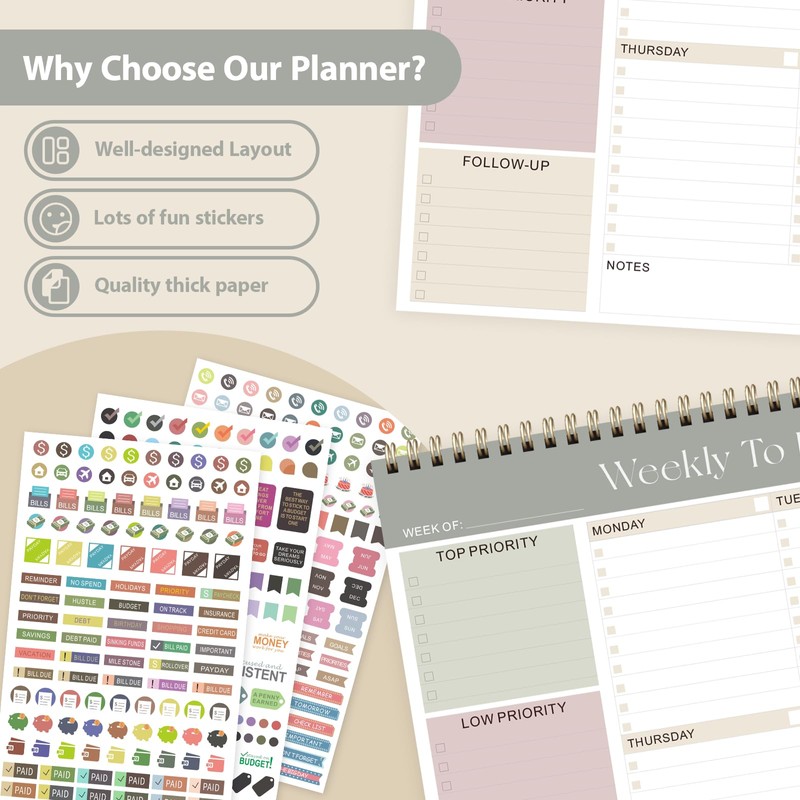 Weekly To Do List Notepad, Undated Planner with 52 Sheets