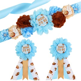 Cheerupp Milk and Cookie Baby Shower Maternity Sash Kit, Chocolate Chip Gender Reveal Belly Belt and Mom to Be Dad to Be Corsage Pins, New Parents Pregnancy Photo Props Party Supplies