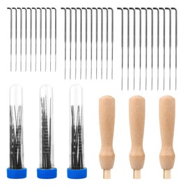 RUNEAY Felting Needles for Dry Felting, 36 Pieces, Pricking Needle Set with 3 Sizes Felting Needle, 3 Felt Needle Handle Wood, 3 Needle Bottles, Needle Felting for Beginners, Wooden Handle Felting for