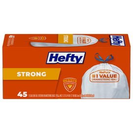 Hefty Strong Tall Kitchen Trash Bags, Unscented, 13 Gallon, 45 Count