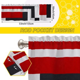 Curtain Valances for Windows,Red and Black Geometric Shapes Semi Sheer Valance Curtains,Modern Abstract Art Window Valance Curtains,Short Rod Pocket Window Treatment for Kitchen Living Room 54"x18"