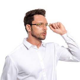 HIGHLIKE Rimless Reading Glasses, Spring Hinge Readers, Diamond Cut Edge Design Blue Light Glasses, Golden 4.0 x