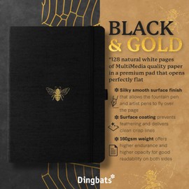 Dingbats* - Pro B5 Dotted Large Notebook with Gift Box - Black Textile Cover, Thread-Bound Journal - Pocket, Elastic Closure, Pen Holder, Bookmark