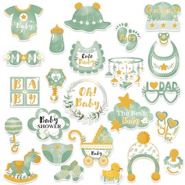 Yuiturt 25 Pcs Sage Green Baby Shower Decorations - Photo Booth Props and Party Supplies With Greenery Theme