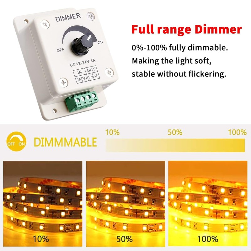 TECHZOCO Dimmer LED Strip Voltage Regulator with Rotary Knob LED