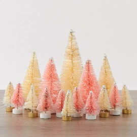Factory Direct Craft Set of 15 Frosted Cream and Pink Assorted Size Miniature Sisal Bottle Brush Trees for Tabletop Decoration Holiday Displays and Christmas Decorations