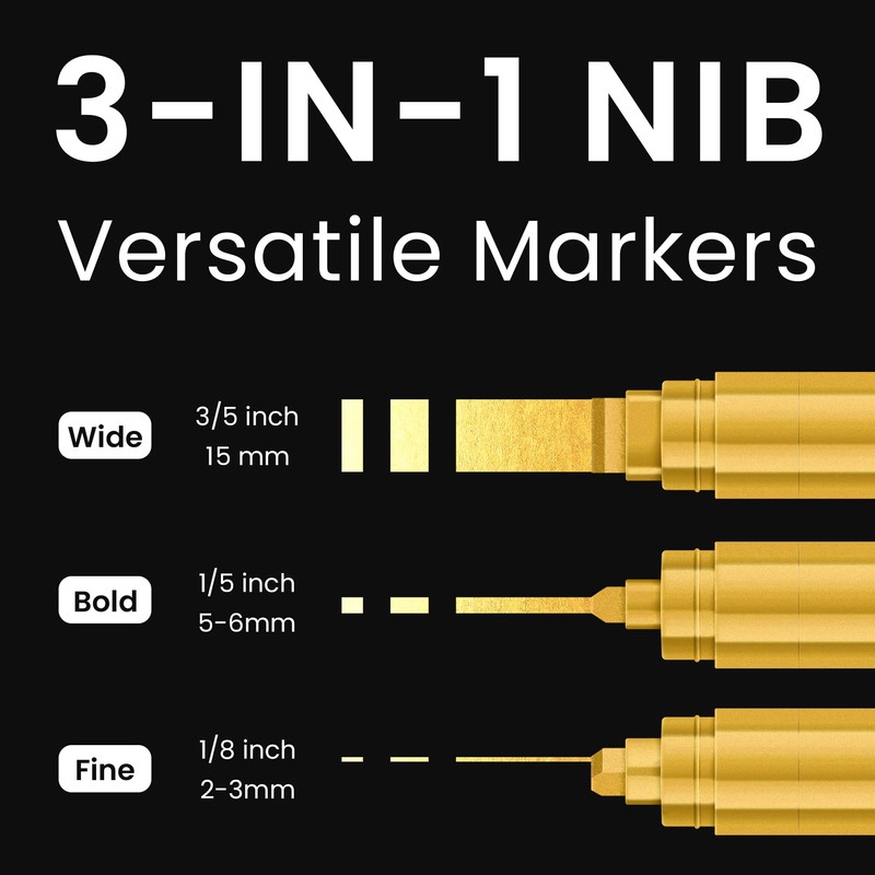 BIGTHUMB 3 Pcs Gold Jumbo Permanent Markers: 15mm Wide Tip