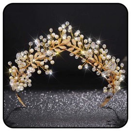 Zoestar Wedding Tiara Crowns Gold Leaf Crowns Headband Pearls Princess Tiaras Headpiece Bridal Headpiece for Women and Girls, Alloy