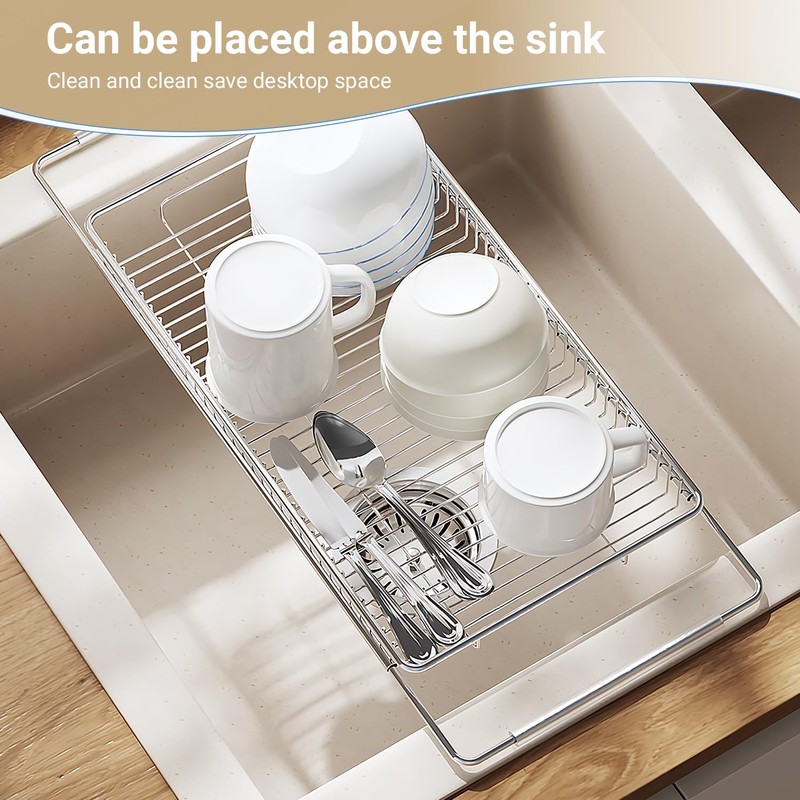 TABABAO Stainless Steel Extendable Dish Drying Rack - Over Sink,