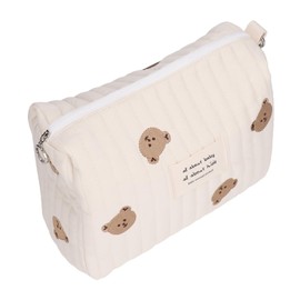Bolsa Portátil para Biberones, Bolsa de Almacenamiento de Pañales de Algodón, Bolsa Neutra para Cochecito, Tanto para Biberones como para Pañales (bordado de oso)