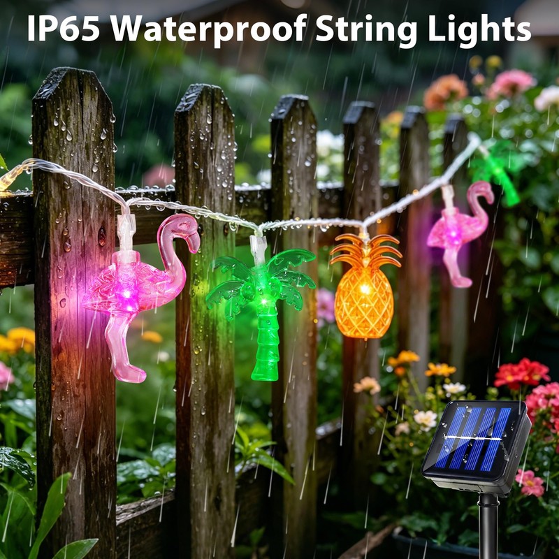 Solar Summer Hawaiian Outdoor Lights, 16Ft 40 LED Flamingo Pineapple