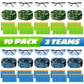 Party Supplies Compatible for Nerf - 10 Kids Pack Boys Birthday Party Guns War Decorations,Face Mask Glasses 200 Foam Bullets Darts for Two Teams Toy for Kids Boys Girls