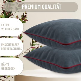 Blau Marité Set of Two Decorative Cushion Covers Made of Super Soft Velvet Modern Designs with Contrast Edge. Filling Not Included. (Grey and Bordeaux, 50 x 50 cm)