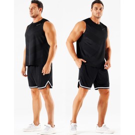 NELEUS Men's Workout Tank Tops Sleeveless Athletic Running Shirts,5160,Black/Grey/red,XL