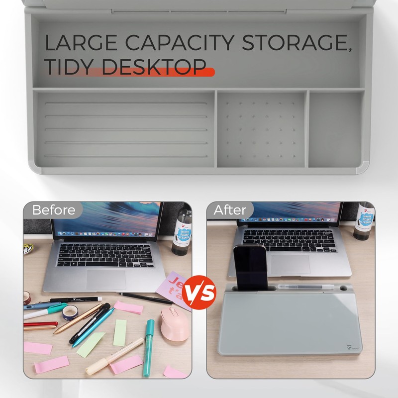 TOWON Small Compact Glass Desktop Whiteboard with Storage – 12