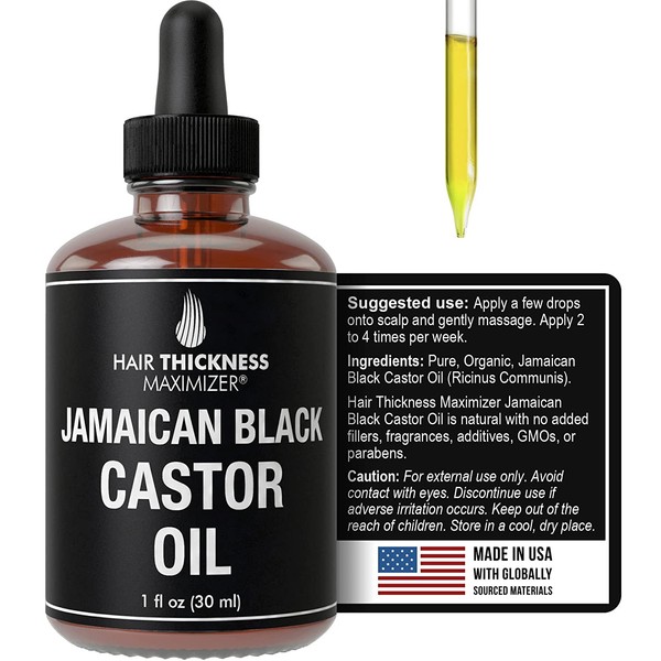 Jamaican Black Castor Oil For Hair Growth. Vegan Serum and Lash Serum For Thickening, Moisturizing + Eyelash. Scalp Treatment For Women, Men with Dry, Frizzy, Weak Hair, Hair Loss 1oz