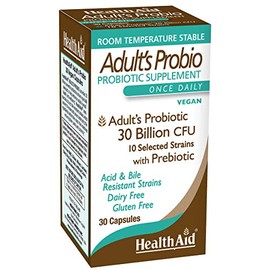 HealthAid AdultsProbio 30 Billion, 10 Strains, Once Daily, 30ct, 30 Billion with Prebiotic, Acid & Bile Resistant Strains, Dairy & Gluten Free, Vegan