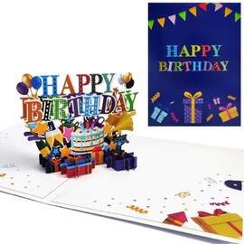 RTOOWETOK Birthday Card for Women Men, 3D Pop Up Birthday Gifts Decorations for Mom Dad Friends, Happy Greeting Card with Envelope for Her Him(Blue)