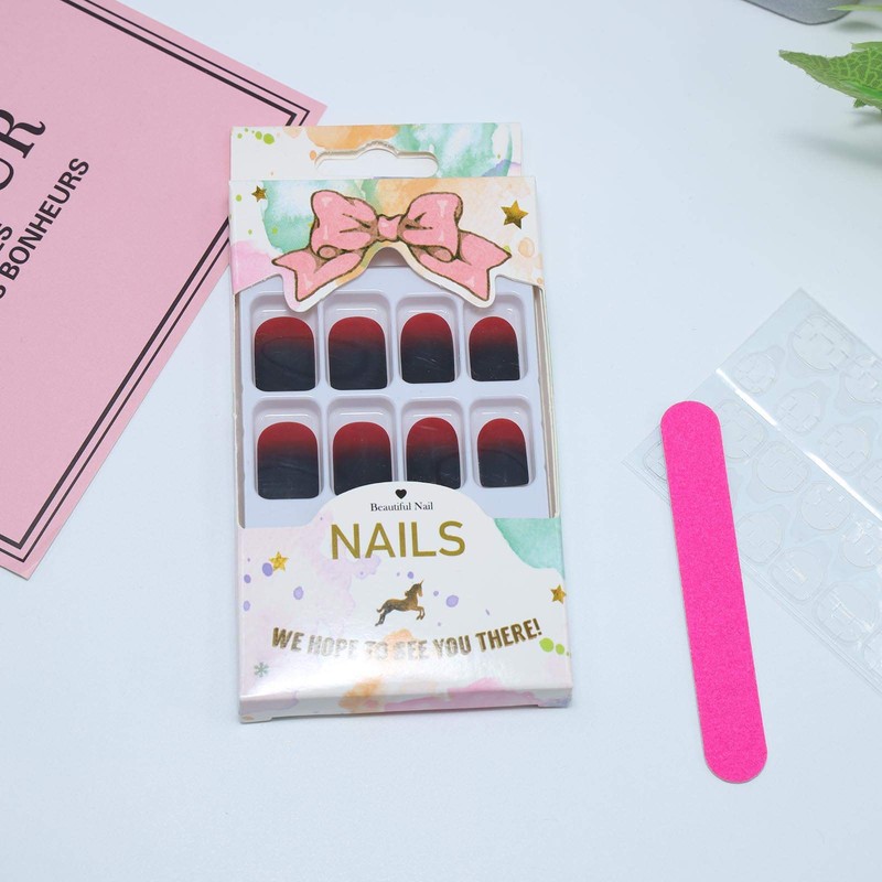 Press On Nails Short 24PCS Matte Gradient Black Red Full
