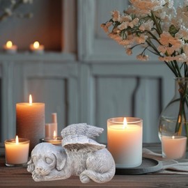 Gravestone Dog with Angel Wings Dog Angel Memorial Stone for Outdoor Animal Gravestone Polyresin Dog Figure Garden Beautiful Keepsake Dog Home Grave Decoration Gifts for Dog Lovers