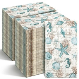 Moinchore 200 Pieces Summer Paper Hand Towels for Bathroom Beach Guest Napkins Seahorse Shell Conch Starfish Decorative Paper Napkins Nautical Disposable Hand Towels for Baby Shower Party Supplies