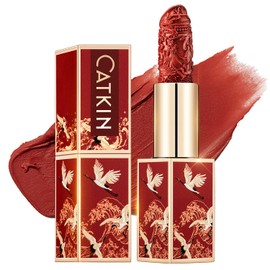CATKIN Rouge Matte Lipstick, Waterproof Long Lasting Satin Nourish Moisturizing Smooth Soft 0.13 Ounce-Chinese Style (CR129 CARVING)