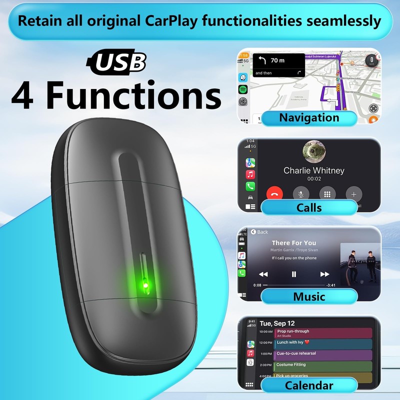 Wireless CarPlay Adapter for Apple, Convert Wired to Wireless Apple