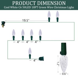 MXTCLM C6 Christmas Lights, 50 LED Strawberry String Lights, 18ft Cool White C6 Lights, Fairy Lights for Outdoor, Indoor, Garden, Yard, Home, Party, Christmas Tree Decorations (Cool White)
