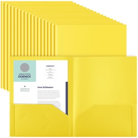 Gueevin 50 Pcs Plastic Folders with Pockets, Two Pocket Folder Fit Letter Size, Heavy Duty School Business Card Holder for Home Office School Bussiness, 11.61 x 9.45 Inches (Yellow)