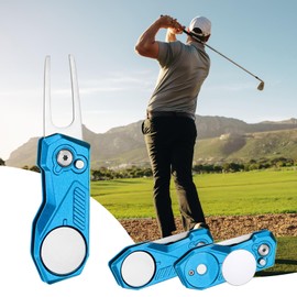 TIXIPEM Golf Divot Repair Tool- Switch Foldable Divot Tool with Magnetic Ball Marker & Open Button Use for Golf Accessories & Gifts - [Blue] Green Fork Tines