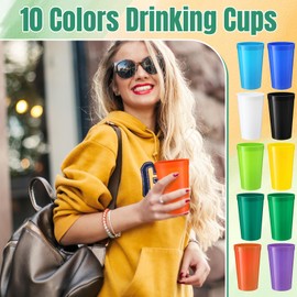 Honeydak 40 Pack Plastic Stadium Cups Bulk Large Stadium Cups Reusable Plastic Stadium Tumbler Colorful Blank for Birthday Party Events Clubs Camping 10 Colors (32 oz)