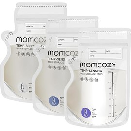 Momcozy Easy Pour Breastmilk Storage Bag, 8Oz, Temp-Sensing Color Change, 120 Count Milk Bag with Self Standing for Breastfeeding, No Leak Presterilized for Freezer, Recyclable & BPA Free