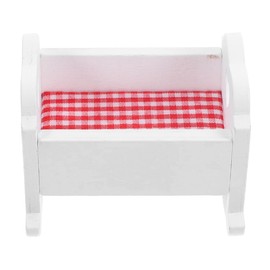 VOANZO Miniature Doll Bed White Wooden Cradle for Dollhouse Tiny Decor Cute Fashionable Miniature Furniture Ideal for Display Birthday Decoration and Collectibles