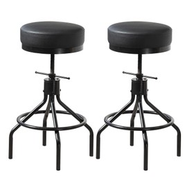 CHIDOCHILO Counter Height Bar Stools Set of 2 Adjustable Swivel Barstools Modern PU Leather 28inch Round Backless Metal Industrial Stool Bar Chair for Kitchen Island (2, Black)