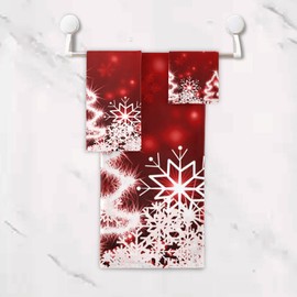 ALAZA Juego de 3 toallas de baño de Navidad, 1 toalla de baño, 1 toalla de mano, 1 toalla de baño, 1 toalla de baño, copo de nieve blanco, suave, lujoso, cocina, spa, playa, árbol de Navidad, regalos de decoración de Navidad