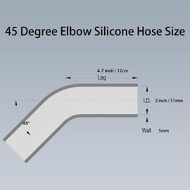 I33T Automotive Silicone Tubing, ID2" (51mm) 45 Degree Elbow, 4.7"(120 mm) leg length, Universal 4-Ply High Performance Silicone Hose Coupler (Black, 2"(51mm))