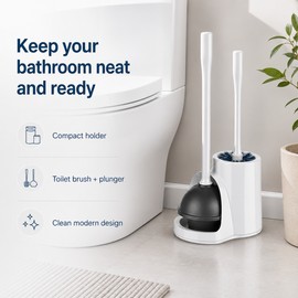2-in-1 Toilet Plunger & Brush Set for Bathroom Cleaning – Space-Saving Holder Kit for Home Toilet Care