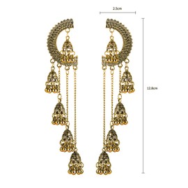 Multiple Jhumki Bell Beaded Long Chain Tassel Big Dangle Earrings for Women Girls Fashion Bohemian Indian Chandelier Large Statement Drop Half Circle Stud Earring Dangling Jewelry Gifts (Gold)