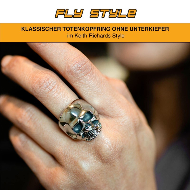 Fly Style; Men's Skull Ring; Stainless Steel; Keith Richards, Stainless